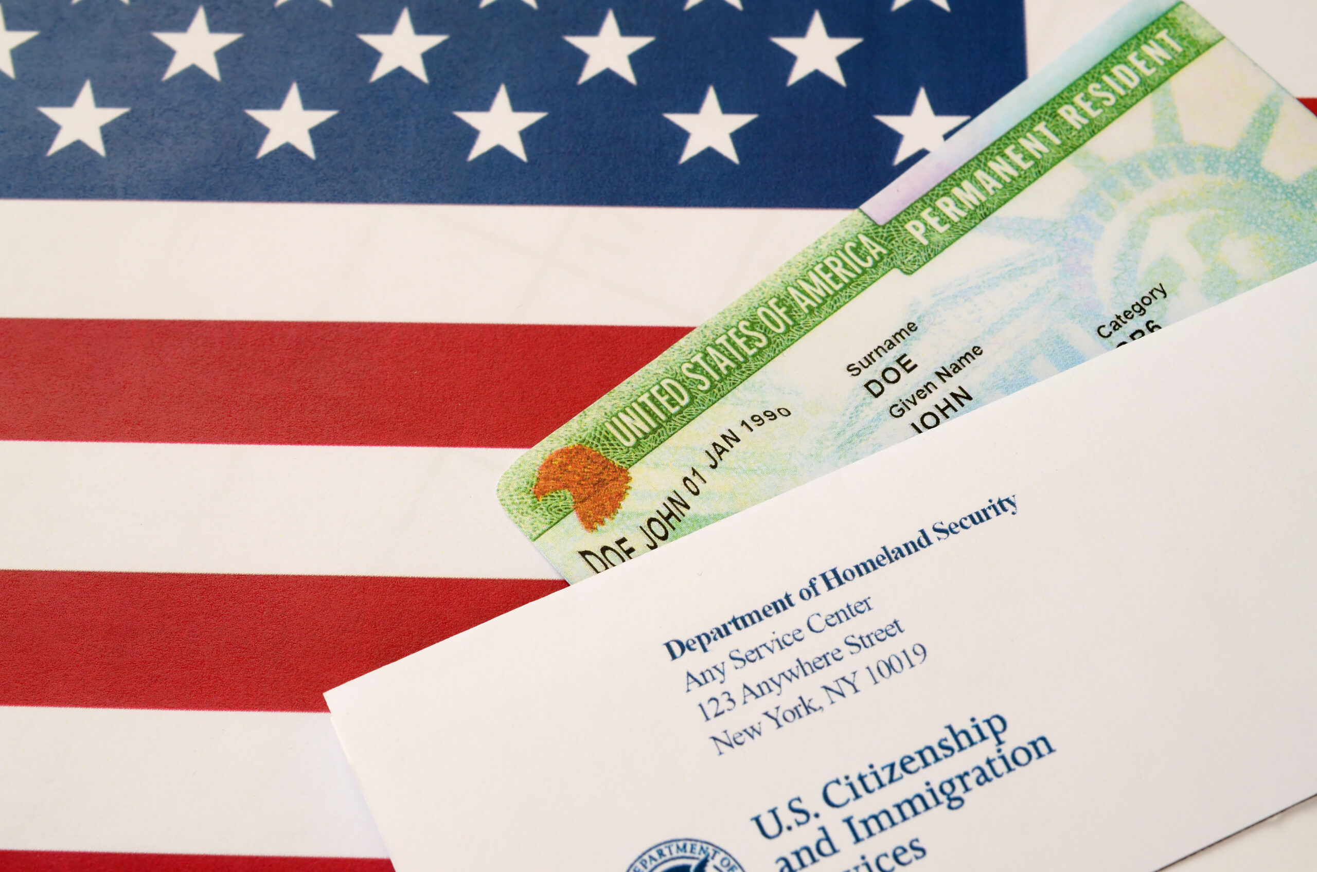 american flag and green card consular processing visa